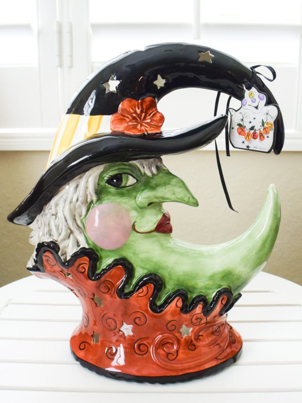 *Blue Sky Clayworks* Crescent Moon Witch 11.5" Halloween Candle Holder - NEW!